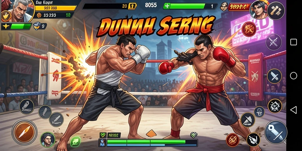Screenshot gameplay 8055 menunjukkan aksi pertarungan yang mendebarkan.